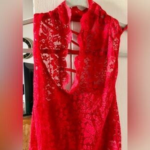 NEW: Red Lace Sleeveless Dress inside wear only. Size Large.